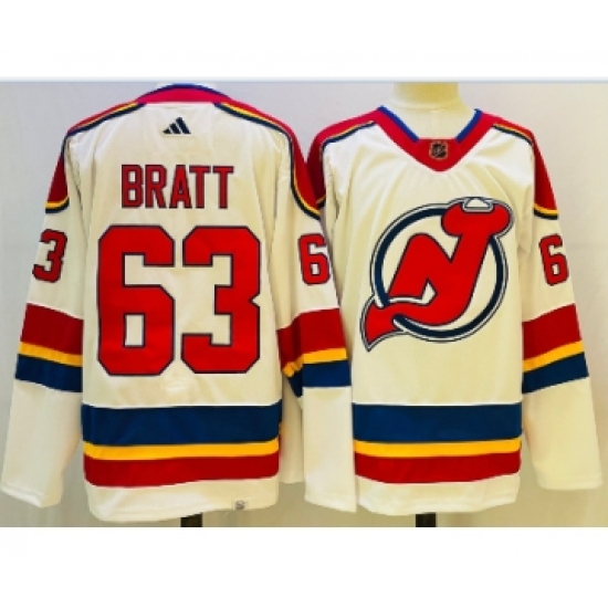 Men's New Jersey Devils #63 Jesper Bratt White 2022 Reverse Retro Authentic Jersey - Ujersey