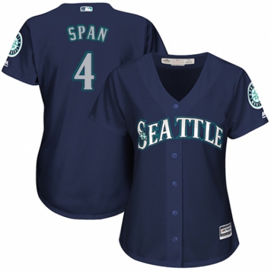 Women's Majestic Seattle Mariners #4 Denard Span Replica Navy Blue Alternate 2 Cool Base MLB Jersey