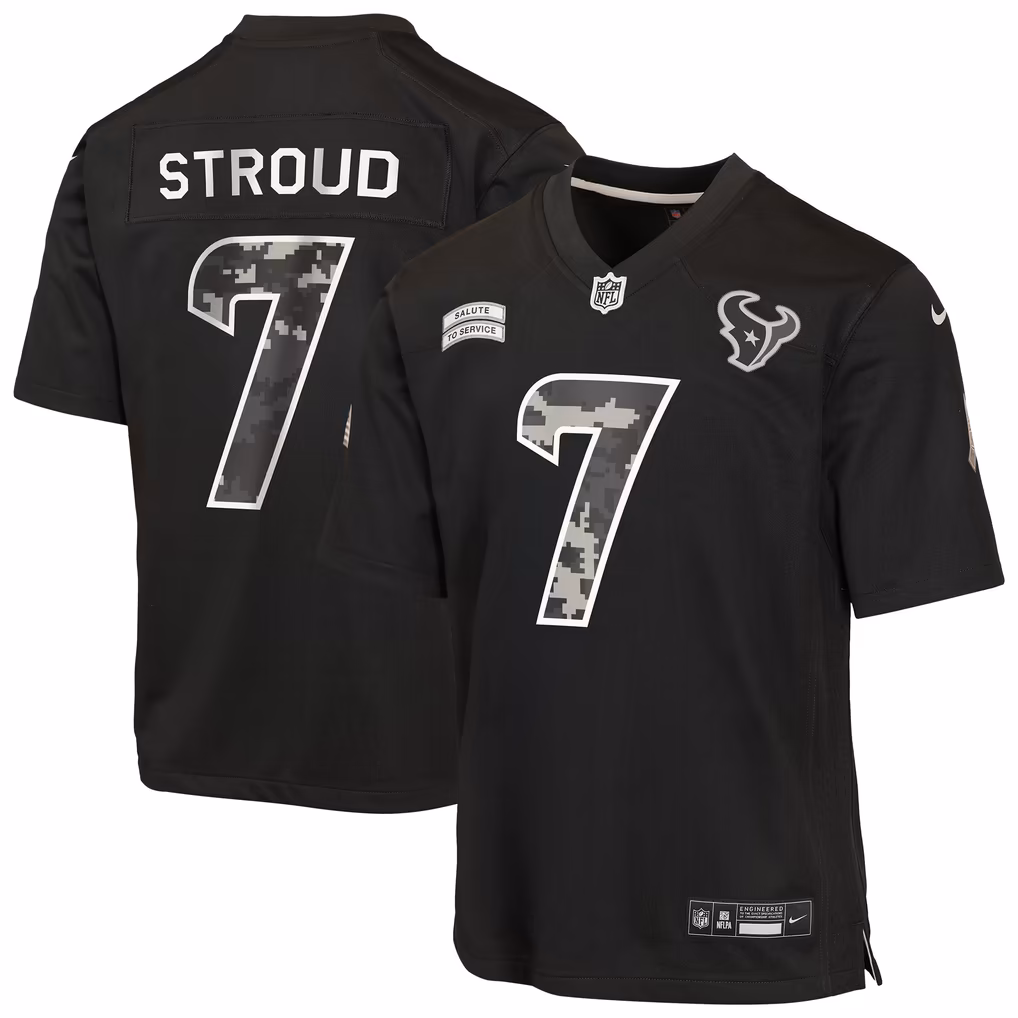 Youth Houston Texans C.J. Stroud Nike Black 2026 Salute to Service Game Jersey - U-jersey