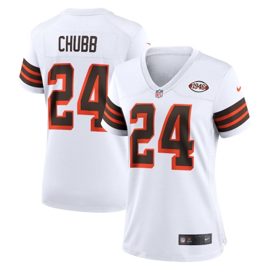 Women's Cleveland Browns #24 Nick Chubb Nike White 1946 Collection Alternate Jersey - Ujersey