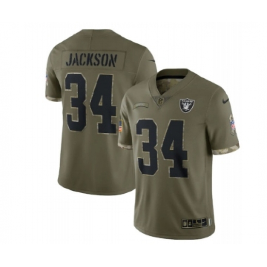 Men's Las Vegas Raiders #34 Bo Jackson 2022 Olive Salute To Service Limited Stitched Jersey - Ujersey