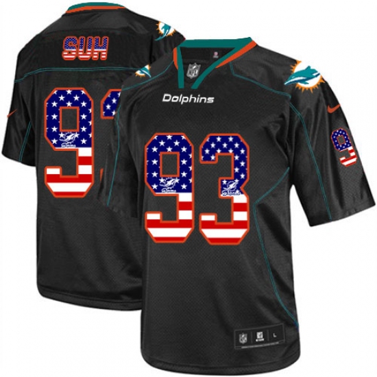 Men's Nike Miami Dolphins #93 Ndamukong Suh Elite Black USA Flag Fashion NFL Jersey - Ujersey