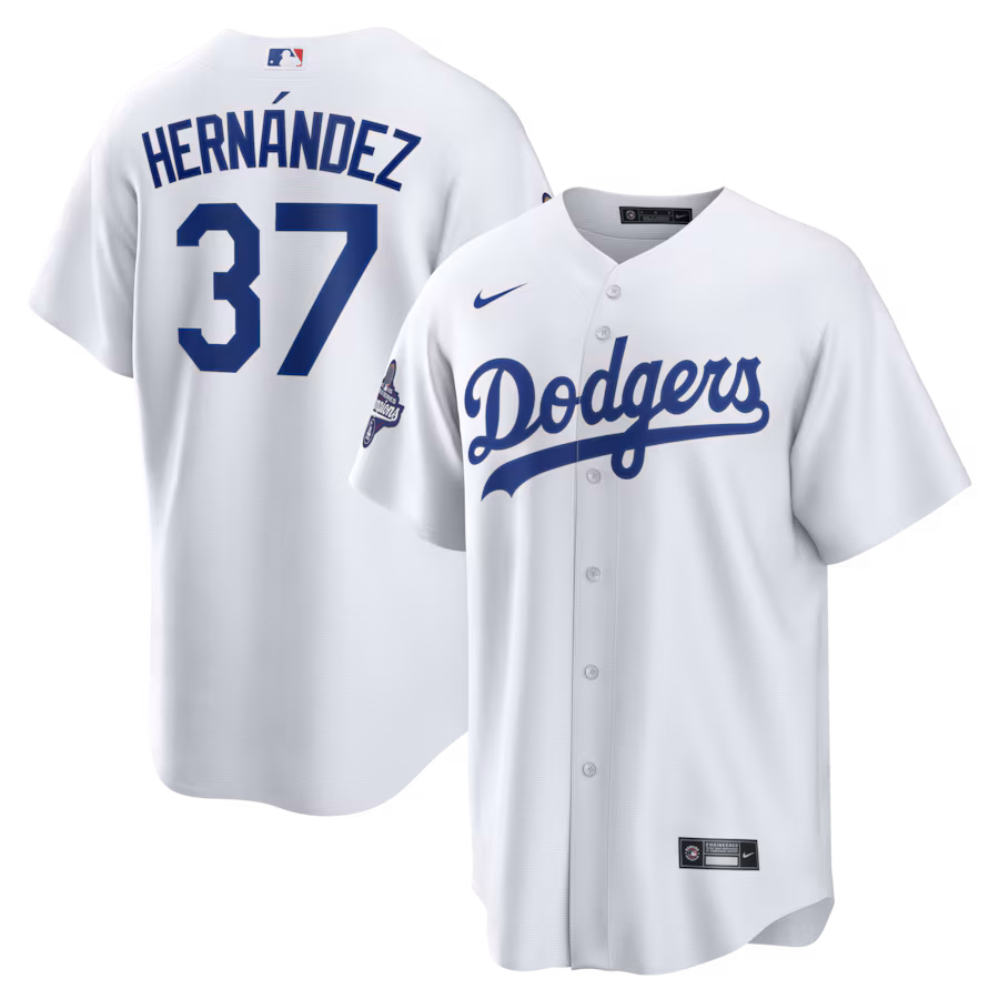 Men's Los Angeles Dodgers Teoscar Hernández Nike White 2025 World Series Champions Home Replica Jersey - Ujersey
