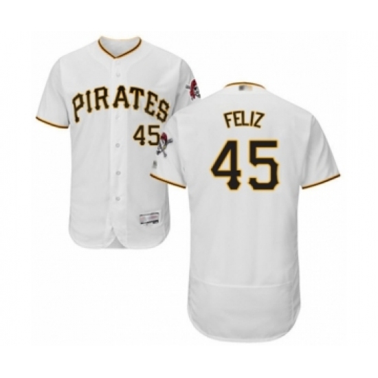 Men's Pittsburgh Pirates #45 Michael Feliz White Home Flex Base Authentic Collection Baseball Player Jersey - Ujersey