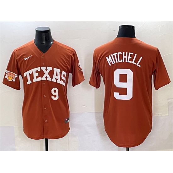 Men's Texas Longhorns #9 Joley Mitchell Orange 2025 Softball National Champions & SEC Patch Stitched Jersey - Ujersey