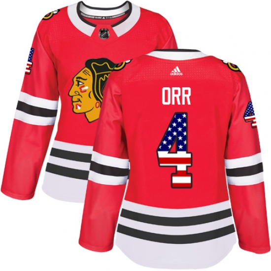 Women's Adidas Chicago Blackhawks #4 Bobby Orr Authentic Red USA Flag Fashion NHL Jersey - Ujersey