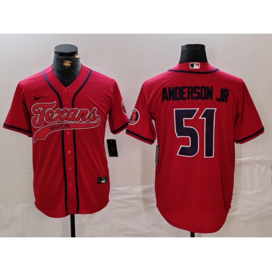Men's Houston Texans #51 Will Anderson Jr Red With Cool Base Stitched Baseball Jersey