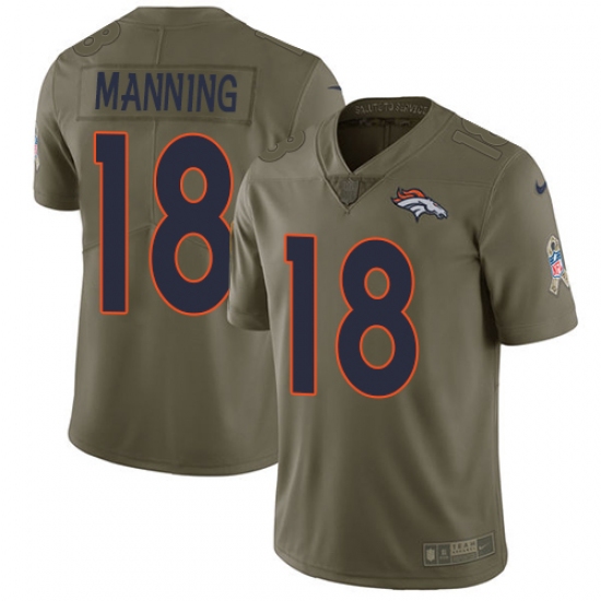 Youth Nike Denver Broncos #18 Peyton Manning Limited Olive 2017 Salute to Service NFL Jersey - Ujersey