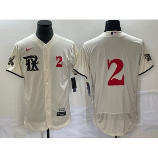 Men's Texas Rangers #2 Marcus Semien Number Cream 2023 City Connect Flex Base Stitched Jersey - Ujersey