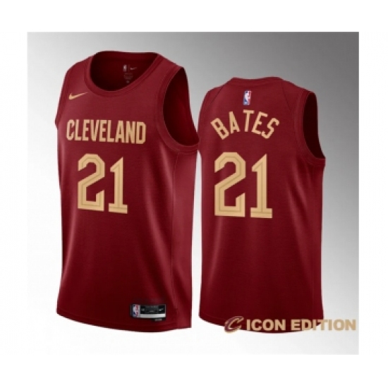 Men's Cleveland Cavaliers #21 Emoni Bates Wine 2023 Draft Icon Edition Stitched Jersey - Ujersey