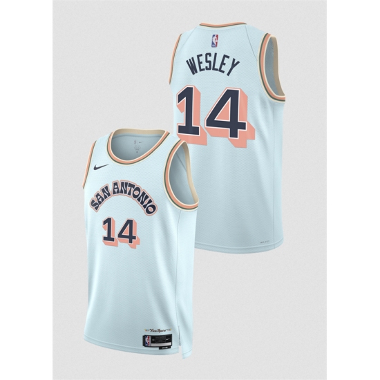 Men's San Antonio Spurs #14 Blake Wesley Light Blue 2024-25 City Edition Stitched Basketball Jersey - Ujersey