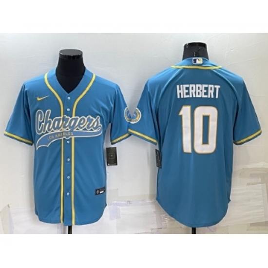 Men's Los Angeles Chargers #10 Justin Herbert Light Blue Stitched MLB Cool Base Nike Baseball Jersey - Ujersey