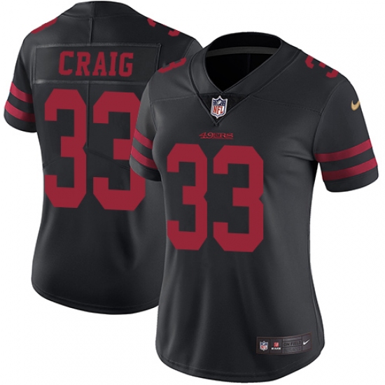 Women's Nike San Francisco 49ers #33 Roger Craig Black Vapor Untouchable Limited Player NFL Jersey - Ujersey