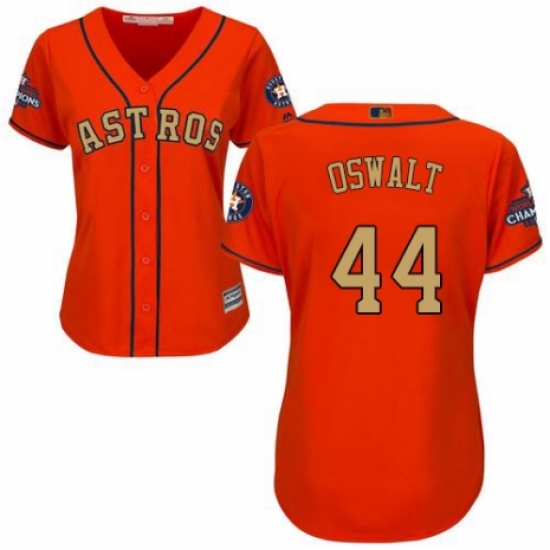 Women's Majestic Houston Astros #44 Roy Oswalt Authentic Orange Alternate 2018 Gold Program Cool Base MLB Jersey - Ujersey
