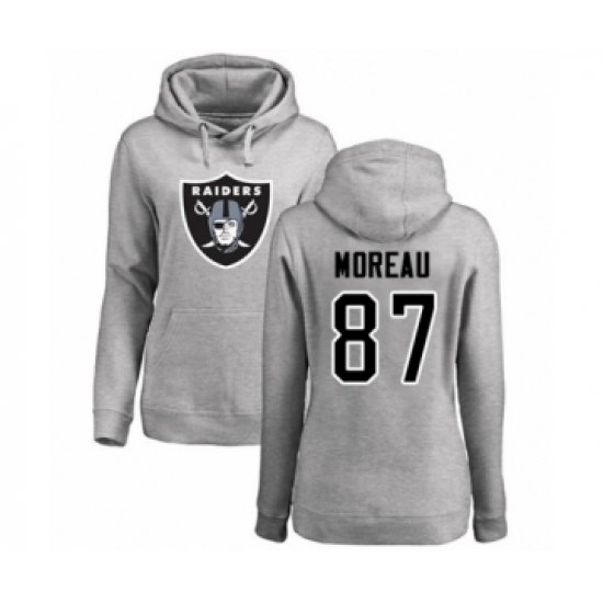 Football Women's Oakland Raiders #87 Foster Moreau Ash Name & Number Logo Pullover Hoodie - Ujersey