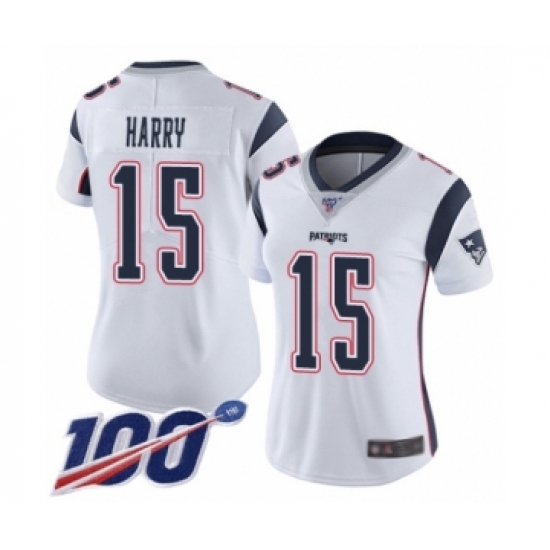Women's New England Patriots #15 NKeal Harry White Vapor Untouchable Limited Player 100th Season Football Jersey - Ujersey