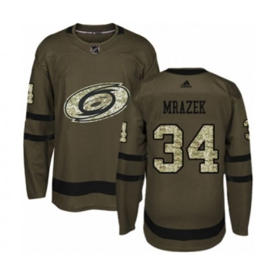 Youth Adidas Carolina Hurricanes #34 Petr Mrazek Premier Green Salute to Service NHL Jersey - Ujersey