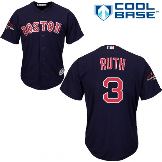 Youth Majestic Boston Red Sox #3 Babe Ruth Authentic Navy Blue Alternate Road Cool Base 2018 World Series Champions MLB Jersey - Ujersey