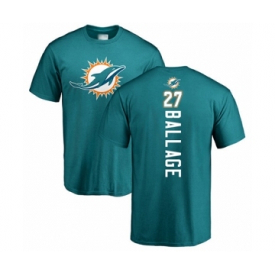 Football Miami Dolphins #27 Kalen Ballage Aqua Green Backer T-Shirt - Ujersey
