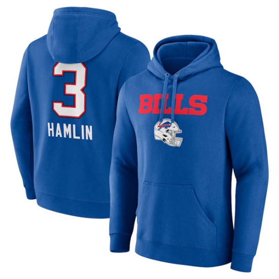 Men's Buffalo Bills #3 Damar Hamlin Blue Team Wordmark Player Name & Number Pullover Hoodie - Ujersey