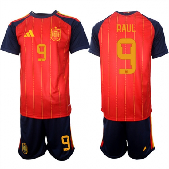 Men's Spain #9 RAUL National Team FIFA x World Cup 2026 Home Red On Field Jerseys