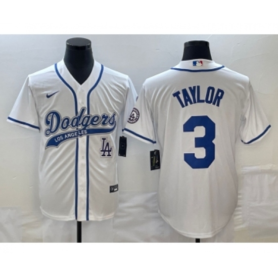 Men's Los Angeles Dodgers #3 Chris Taylor White Cool Base Stitched Baseball Jersey1 - Ujersey