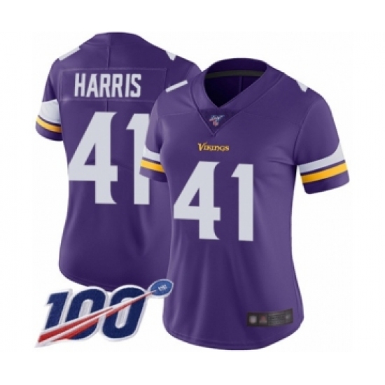 Women's Minnesota Vikings #41 Anthony Harris Purple Team Color Vapor Untouchable Limited Player 100th Season Football Jersey - Ujersey