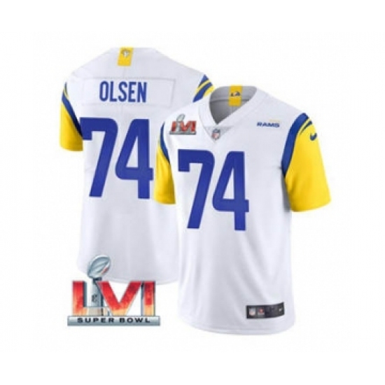 Men's Los Angeles Rams #74 Merlin Olsen White 2022 Super Bowl LVI Vapor Limited Stitched Jersey - Ujersey