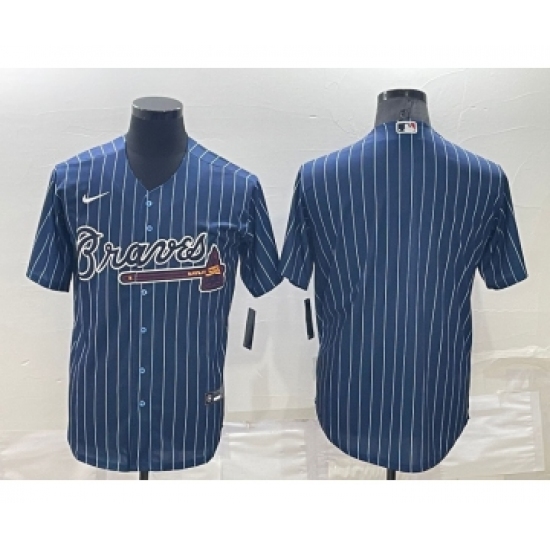 Men's Atlanta Braves Blank Navy Blue Pinstripe Stitched MLB Cool Base Nike Jersey - Ujersey