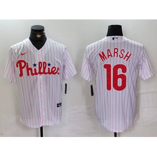 Men's Philadelphia Phillies #16 Brandon Marsh White Pinstripe Stitched Cool Base Jersey - Ujersey