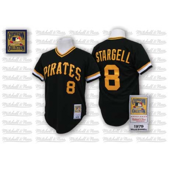Men's Mitchell and Ness Pittsburgh Pirates #8 Willie Stargell Replica Black Throwback MLB Jersey - Ujersey