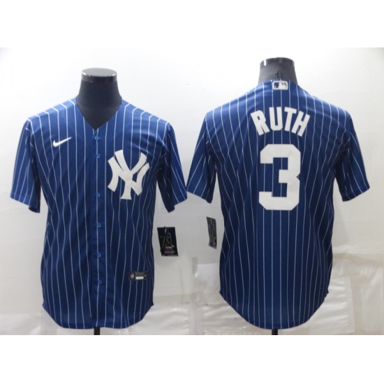 Men's New York Yankees #3 Babe Ruth Navy Blue Pinstripe Stitched MLB Cool Base Nike Jersey - Ujersey