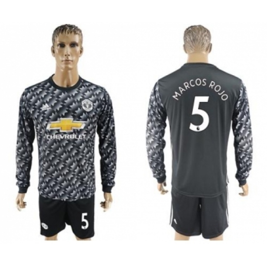 Manchester United #5 Marcos Rojo Black Long Sleeves Soccer Club Jersey