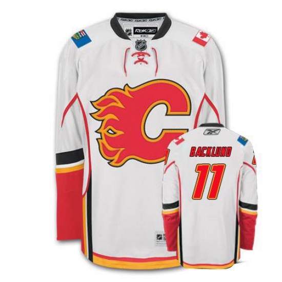 Men's Reebok Calgary Flames #11 Mikael Backlund Authentic White Away NHL Jersey - Ujersey