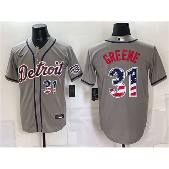 Men's Detroit Tigers #31 Riley Greene Gray 2026 USA 250 Fourth of July Stitched Baseball Jersey