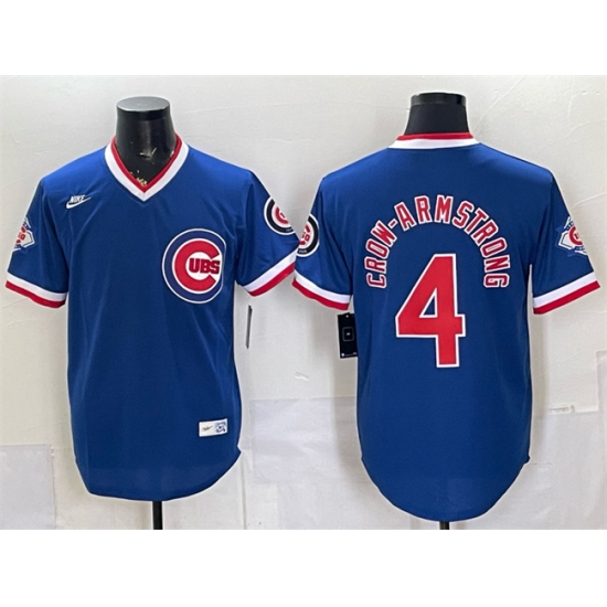 Men's Chicago Cubs #4 Pete Crow-Armstrong Royal 150th Anniversary Throwback Vapor Limited Stitched Baseball Jersey - Ujersey