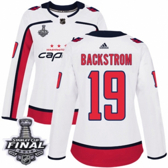 Women's Adidas Washington Capitals #19 Nicklas Backstrom Authentic White Away 2018 Stanley Cup Final NHL Jersey - Ujersey