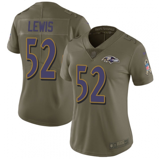 Women's Nike Baltimore Ravens #52 Ray Lewis Limited Olive 2017 Salute to Service NFL Jersey - Ujersey