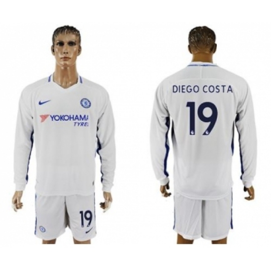 Chelsea #19 Diego Costa Away Long Sleeves Soccer Club Jersey