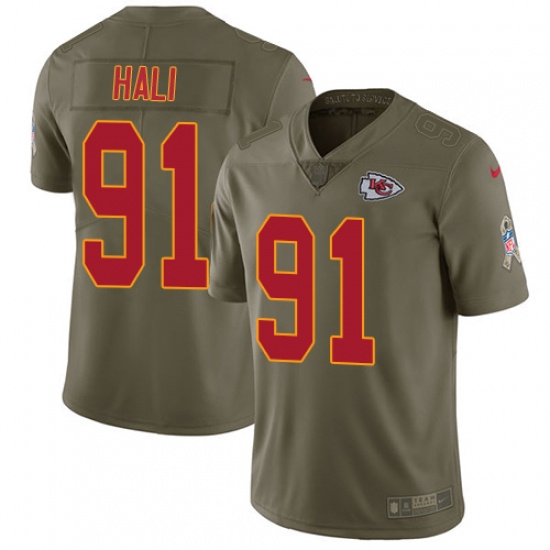 Youth Nike Kansas City Chiefs #91 Tamba Hali Limited Olive 2017 Salute to Service NFL Jersey - Ujersey