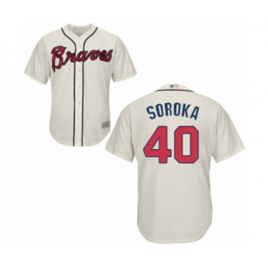 Men's Atlanta Braves #40 Mike Soroka Replica Cream Alternate 2 Cool Base Baseball Jersey - Ujersey
