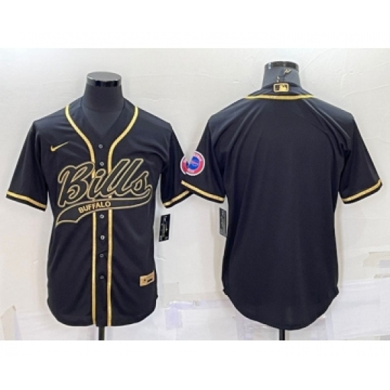 Men's Buffalo Bills Blank Black Gold With Patch Cool Base Stitched Baseball Jersey - Ujersey