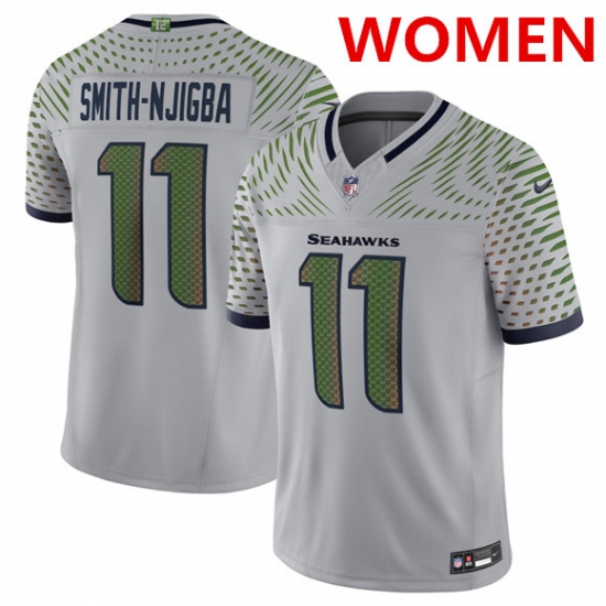 Women's Seattle Seahawks #11 jaxon smith-njigba grey 2025 f.u.s.e. “rivalries” vapor limited football stitched jersey(run small) - Ujersey