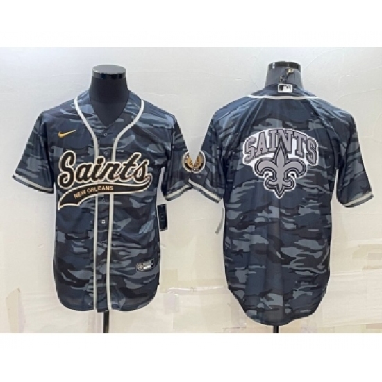 Men's New Orleans Saints Blank Grey Navy Team Big Logo With Patch Cool Base Stitched Baseball Jersey - Ujersey