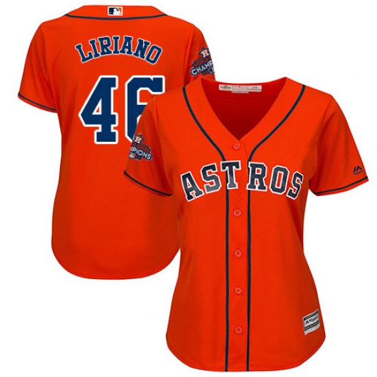 Women's Majestic Houston Astros #46 Francisco Liriano Authentic Orange Alternate 2017 World Series Champions Cool Base MLB Jersey - Ujersey