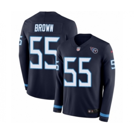 Youth Nike Tennessee Titans #55 Jayon Brown Limited Navy Blue Therma Long Sleeve NFL Jersey - Ujersey