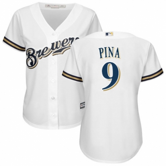 Women's Majestic Milwaukee Brewers #9 Manny Pina Replica Navy Blue Alternate Cool Base MLB Jersey - Ujersey