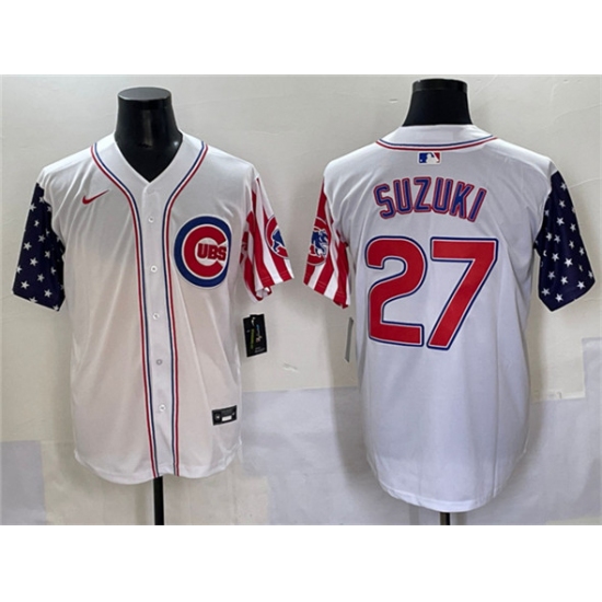 Men's Chicago Cubs #27 Seiya Suzuki White 2025 Independence Day Vapor Premier Limited Stitched Baseball Jersey - Ujersey