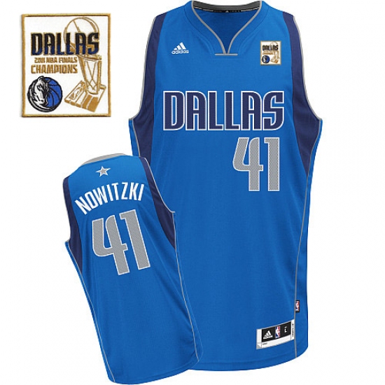 Men's Adidas Dallas Mavericks #41 Dirk Nowitzki Swingman Royal Blue Road Champions Patch NBA Jersey - Ujersey