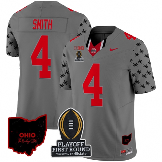 Men's Ohio State Buckeyes #4 Jeremiah Smith Grey Limited Stitched Football Jersey - Ujersey